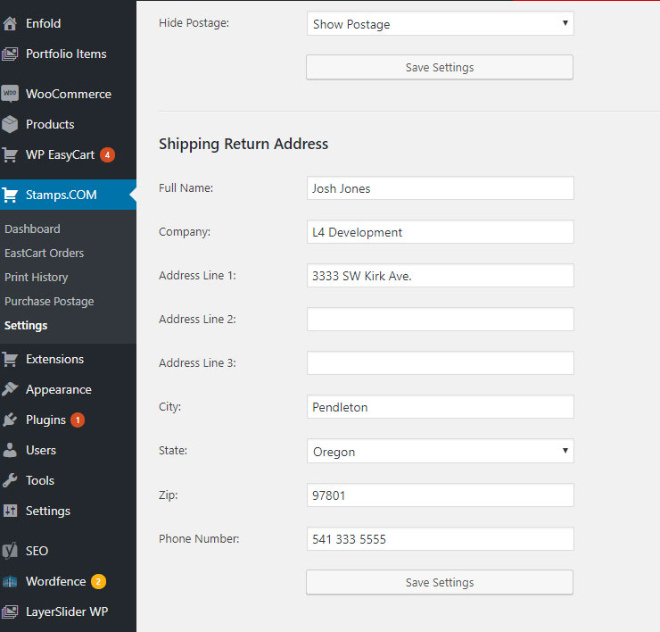 Add return address for Stamps.com labels