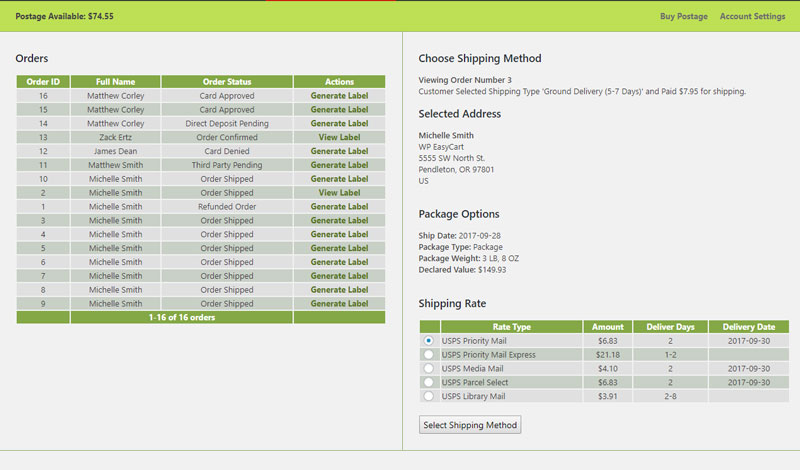 Select shipping method and continue