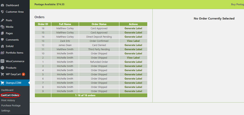 Create shipping labels from orders